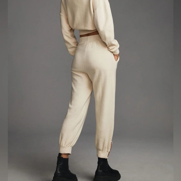 Anthropologie Sweatpants Womens Small Cream Sundry Faux Sherpa Ankle Zipper - Picture 3 of 11